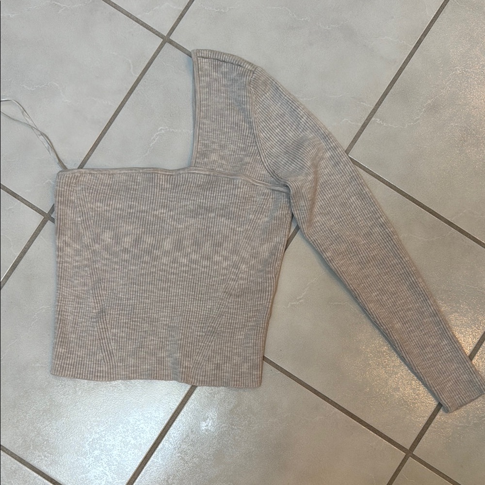 Abercrombie One-Shoulder Ribbed Top in Beige/Gray- Sz XL